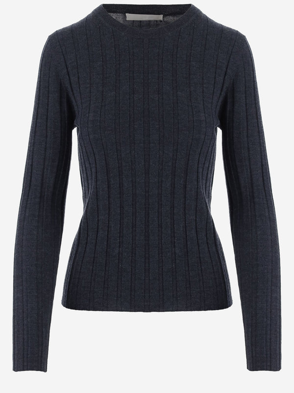 Ribbed Knit Wool Sweater Dark Grey