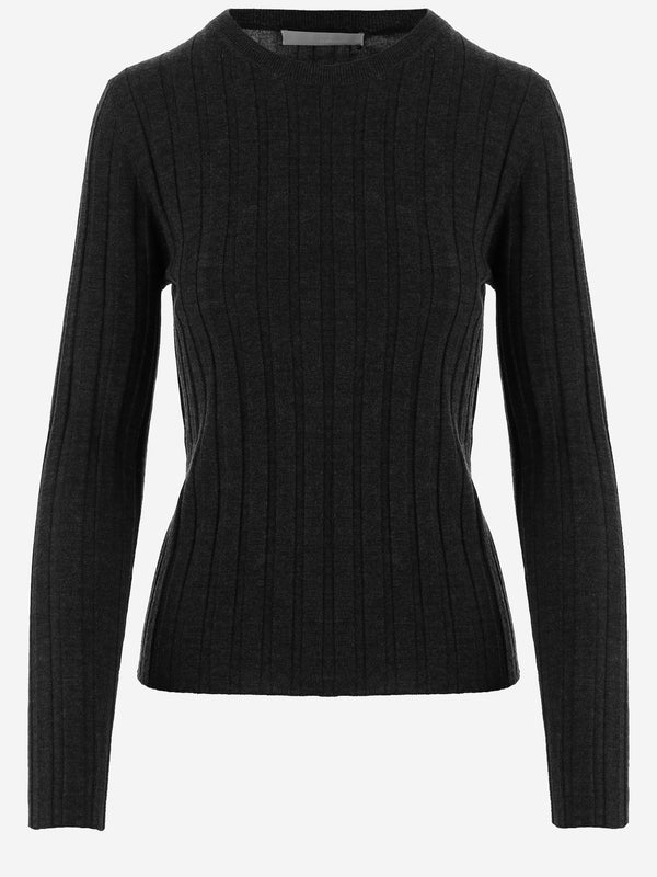 Wool Sweater Ribbed Knit Black