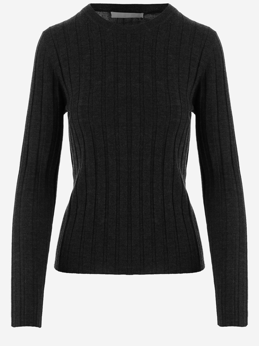 Wool Sweater Ribbed Knit Black
