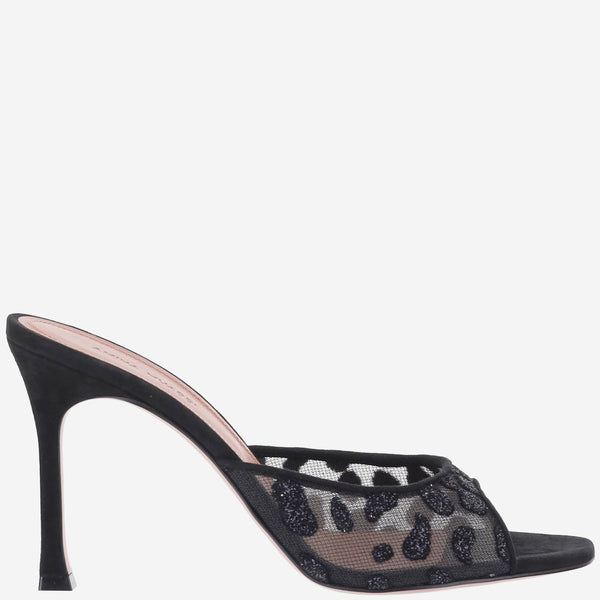 Mesh Slipper Alexa Black Glitter Leopard Leather And