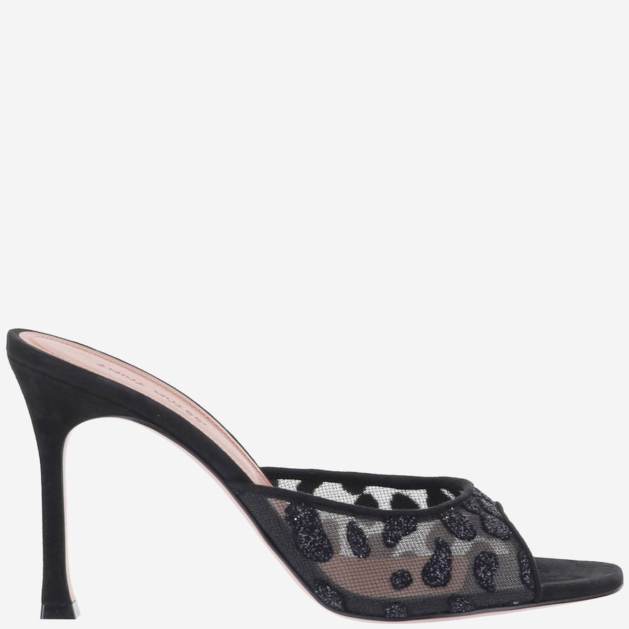 Mesh Slipper Alexa Black Glitter Leopard Leather And