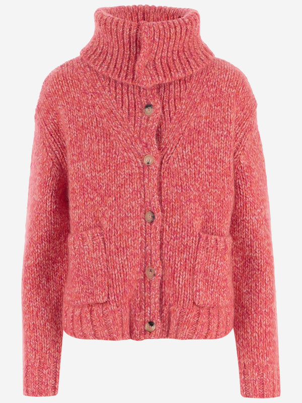 Cashmere Cardigan With Ribbed Collar Pink Sweater