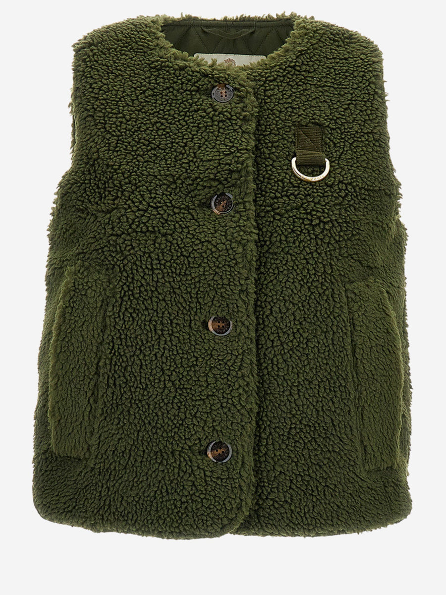 Fur-Effect Nylon Vest Green Polyester Waistcoats & Gilets