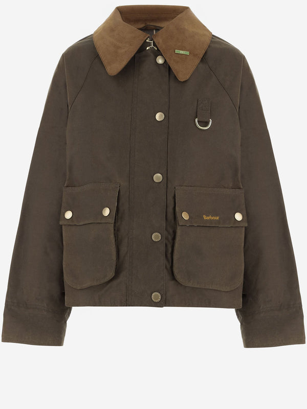 Waxed Cotton Jacket With Contrast Collar Green