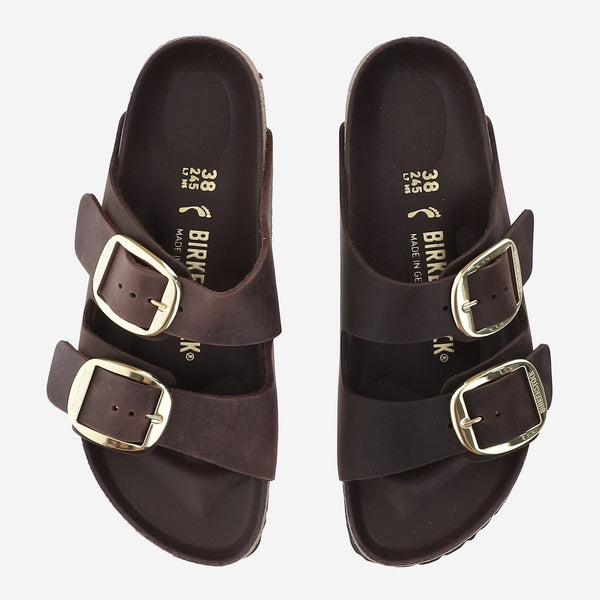 Sandals Arizona Big Buckle Dark Brown Leather And Cork