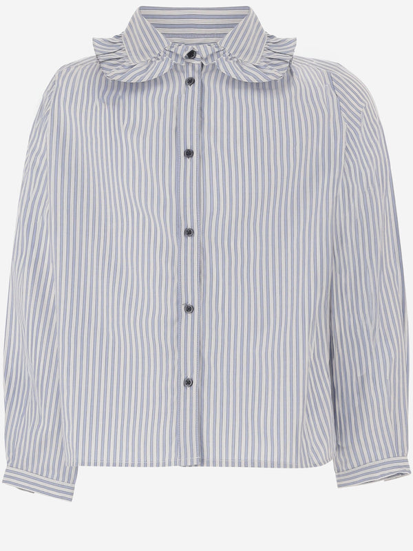 Shirt With Ruffled Collar, Blue Stripe Cotton