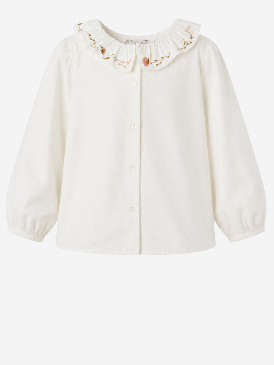 Cotton Shirt With Ruffled Collar — White Organic Blouses And