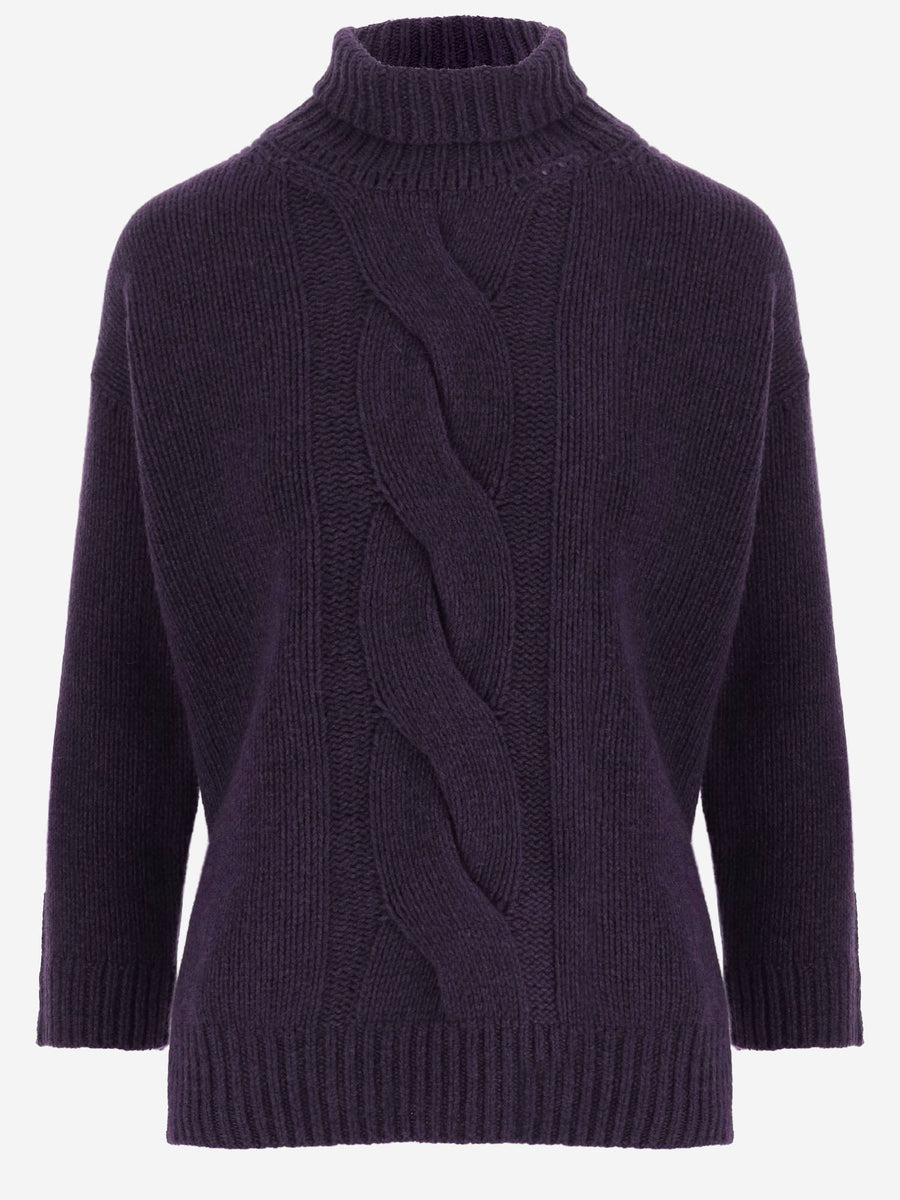 Sweater Cable-Knit Wool And Cashmere Purple Virgin