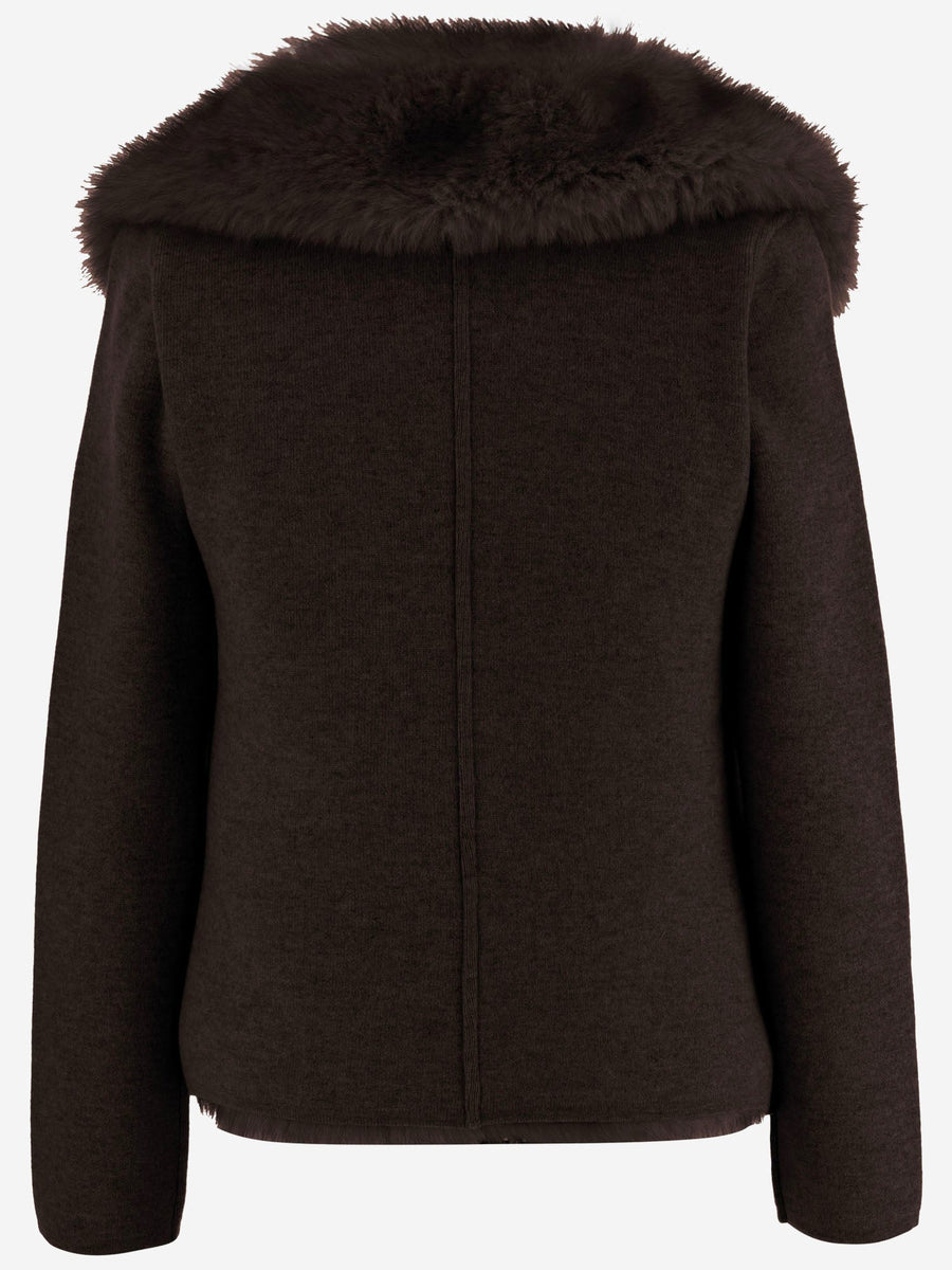 Wool And Cashmere Jacket With Fur Trim Dark Brown Virgin