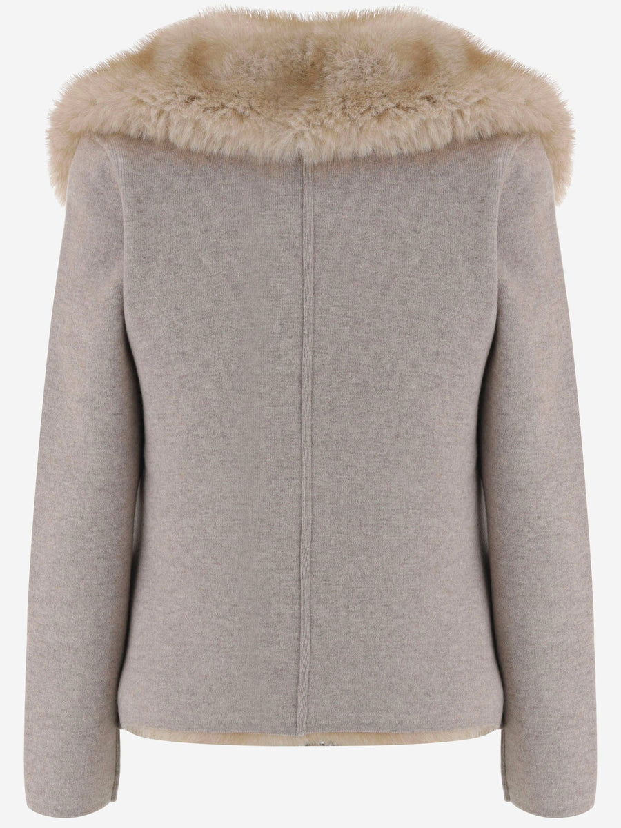 Wool And Cashmere Jacket With Fur Beige Virgin