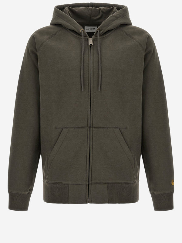 Cotton-Blend Hooded Zip Sweatshirt Olive Green Cotton / Polyester Sweatshirts