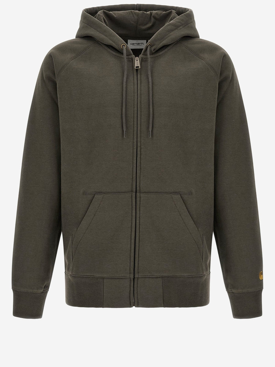 Cotton-Blend Hooded Zip Sweatshirt Olive Green Cotton / Polyester Sweatshirts