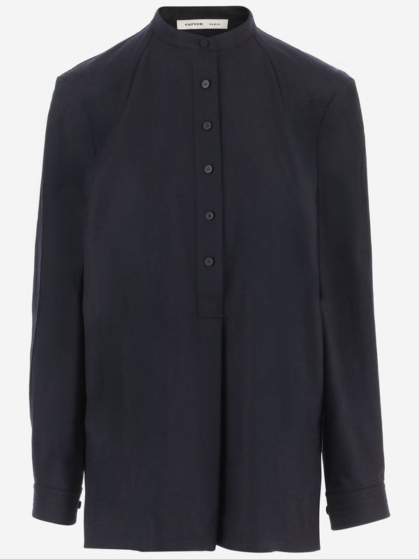 Wool Sweater Half-Placket Navy