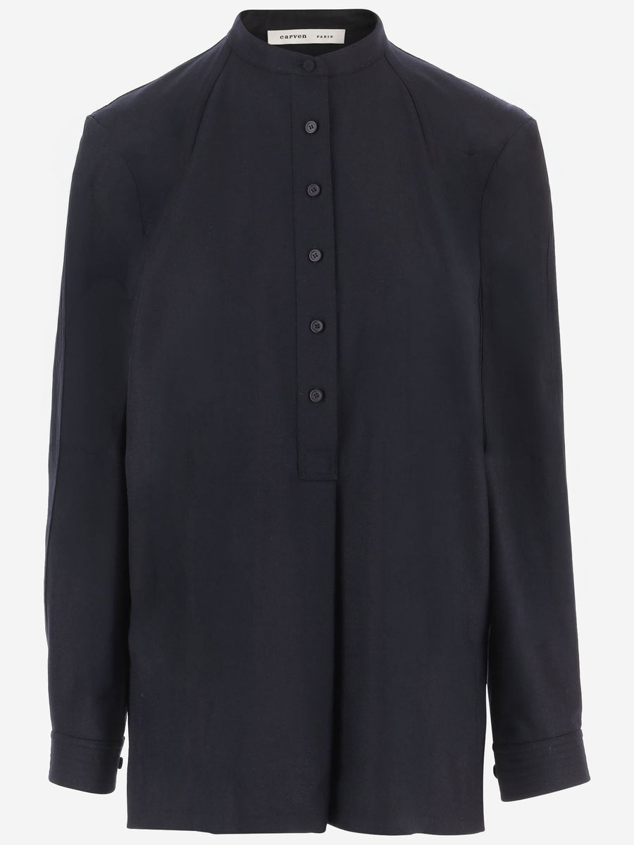 Wool Sweater Half-Placket Navy