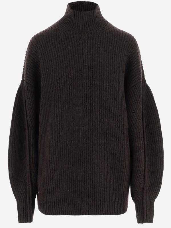Sweater Ribbed Cashmere High Neck Brown