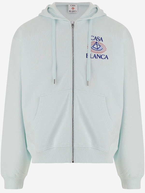 Cotton Hoodie With Logo Light Blue Organic Sweatshirts