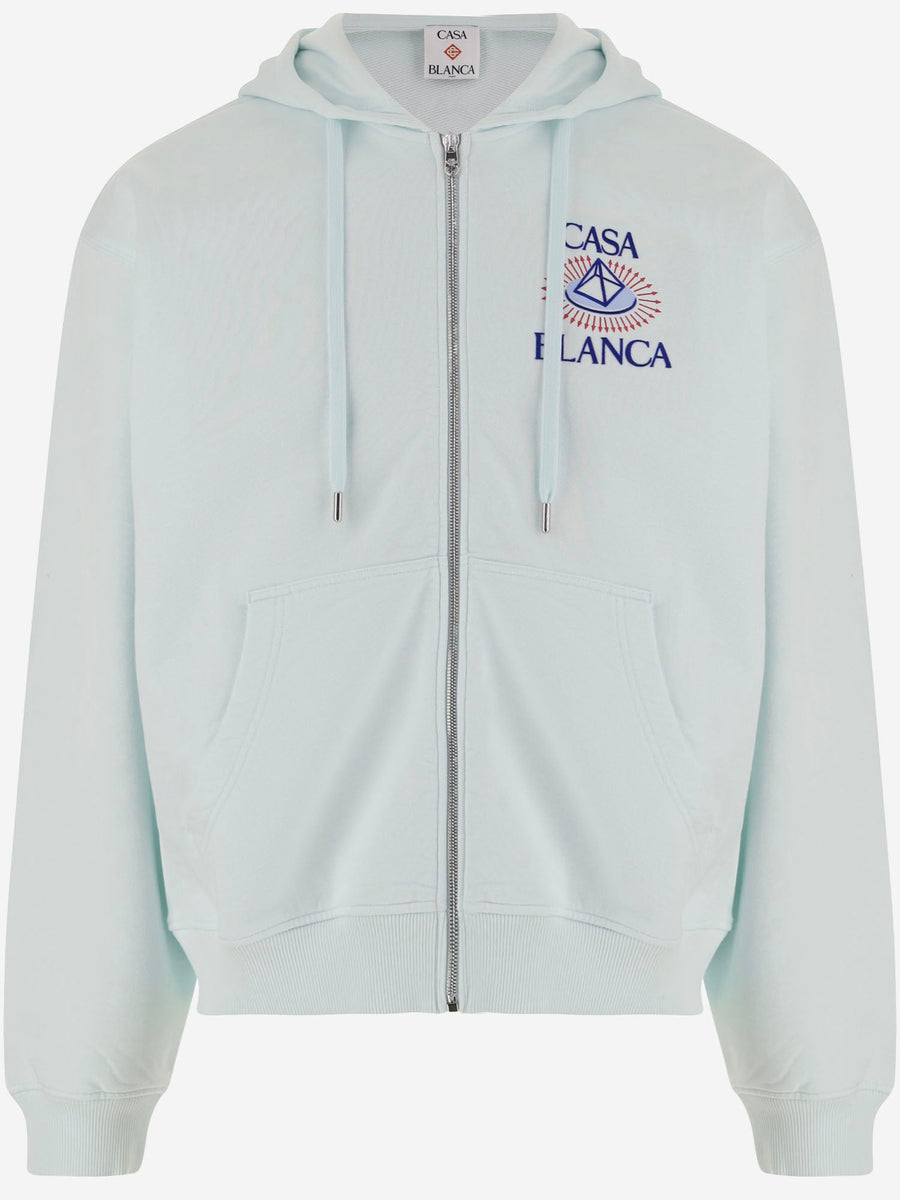 Cotton Hoodie With Logo Light Blue Organic Sweatshirts