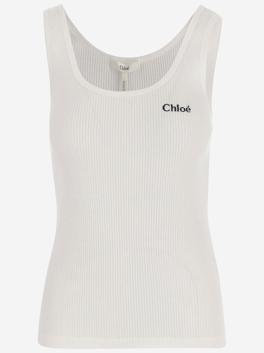 Cotton Tank Top With Logo White Shell