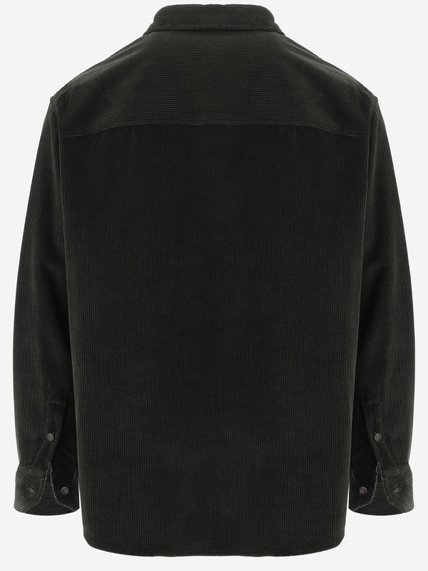 Ribbed Cotton Velvet Shirt Dark Green