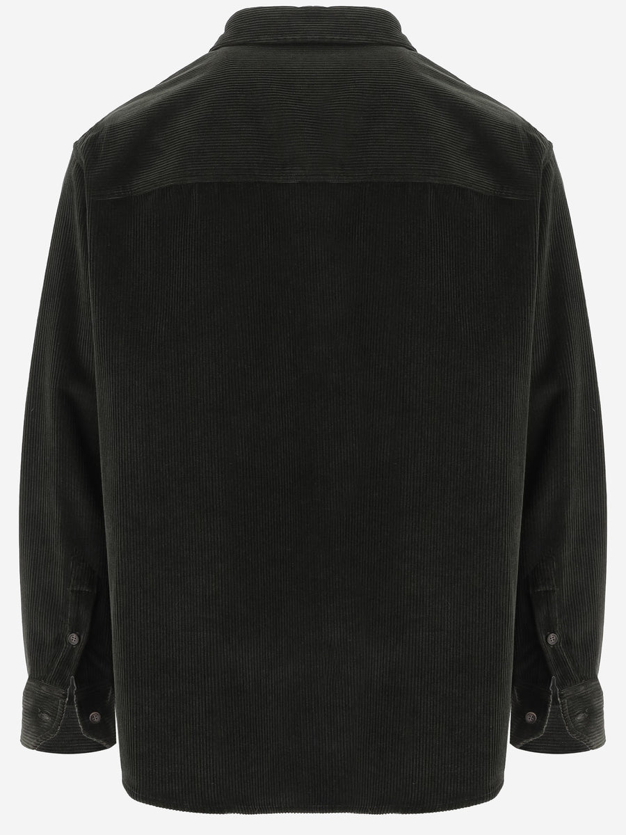 Ribbed Cotton Velvet Shirt Dark Green
