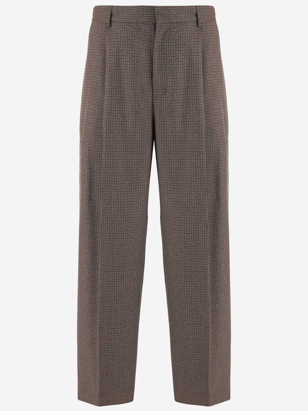 Pants Checked Viscose-Blend Brown Polyester Trousers