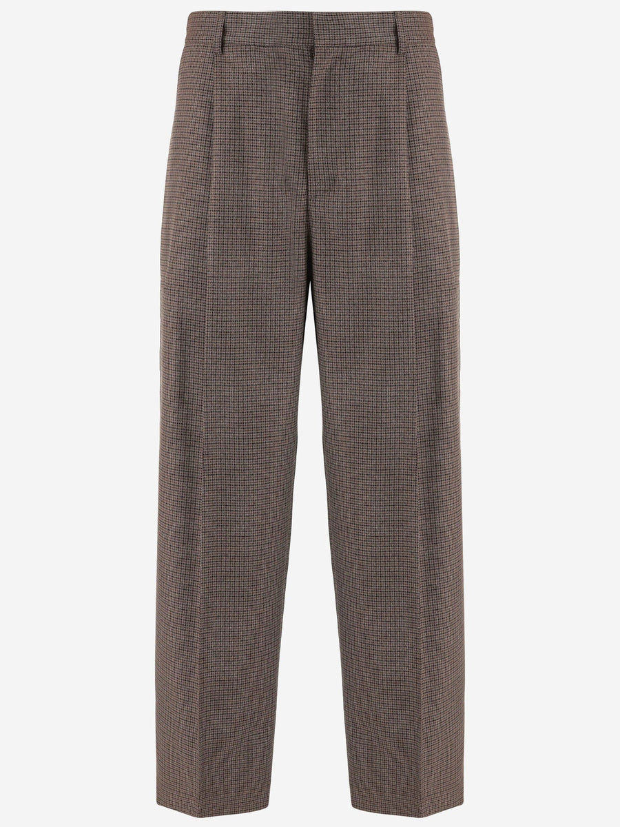 Pants Checked Viscose-Blend Brown Polyester Trousers