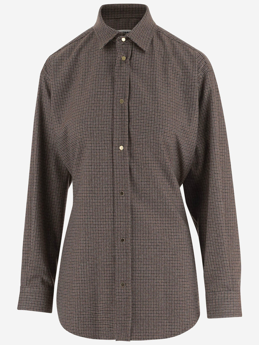 Shirt Viscose Blend Brown Check Polyester