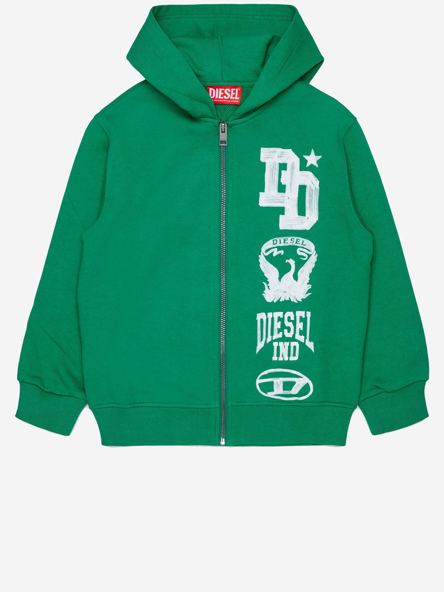 Cotton Hoodie With Logo Green Cotton; Rib: Hoods & Sweatshirts