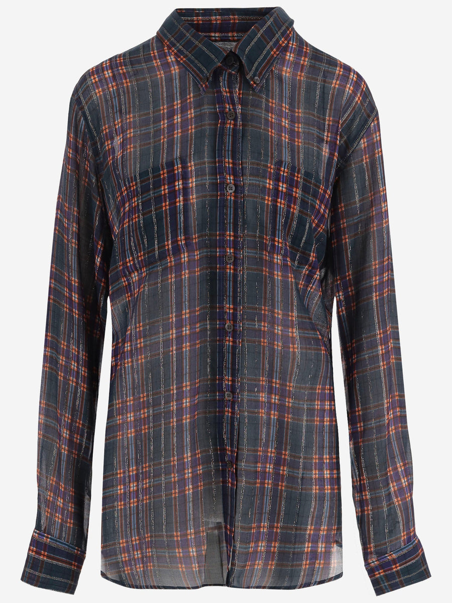 Check Pattern Viscose And Silk Shirt Multicolour