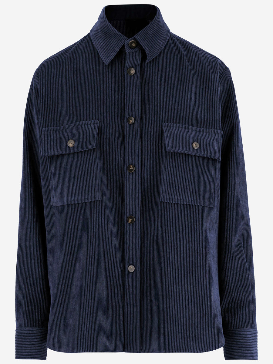 Ribbed Stretch Nylon-Blend Shirt Navy Polyester