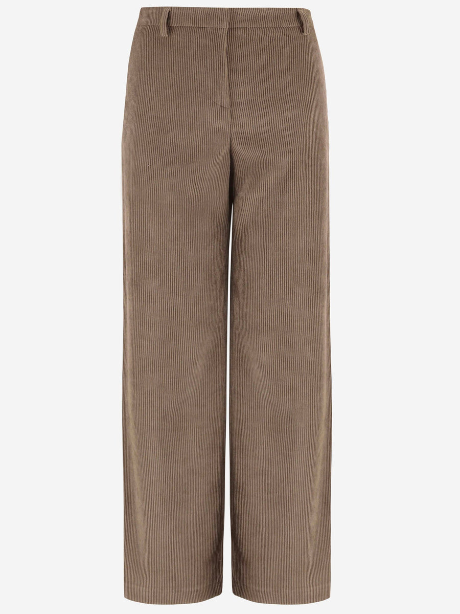 Tailored Corduroy Trousers Beige Polyester