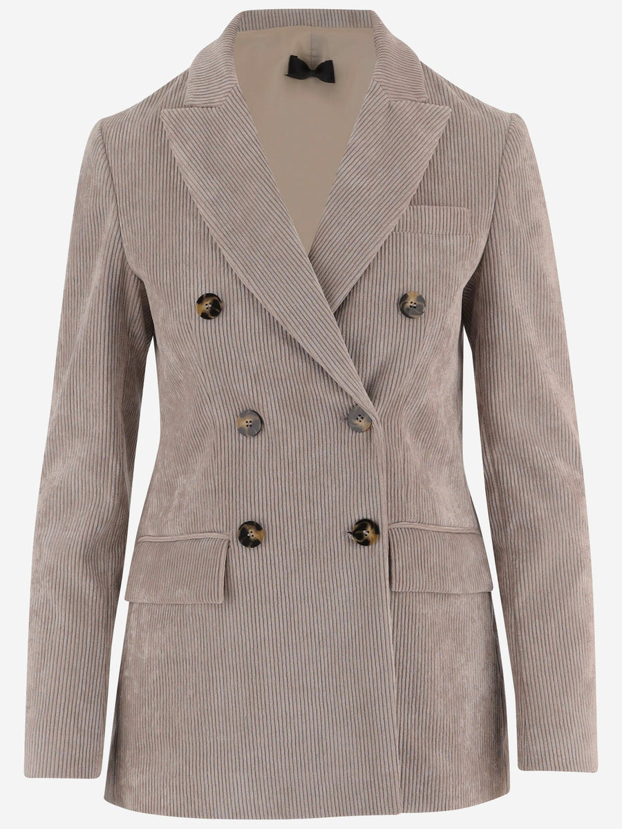 Jacket Double-Breasted Stretch Velvet Beige Polyester