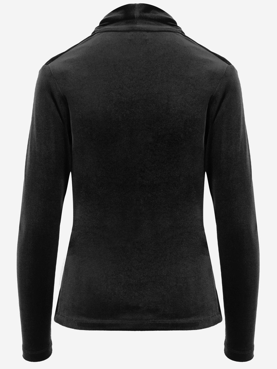 Sweater Stretch Velvet Cross-Over Black Polyester