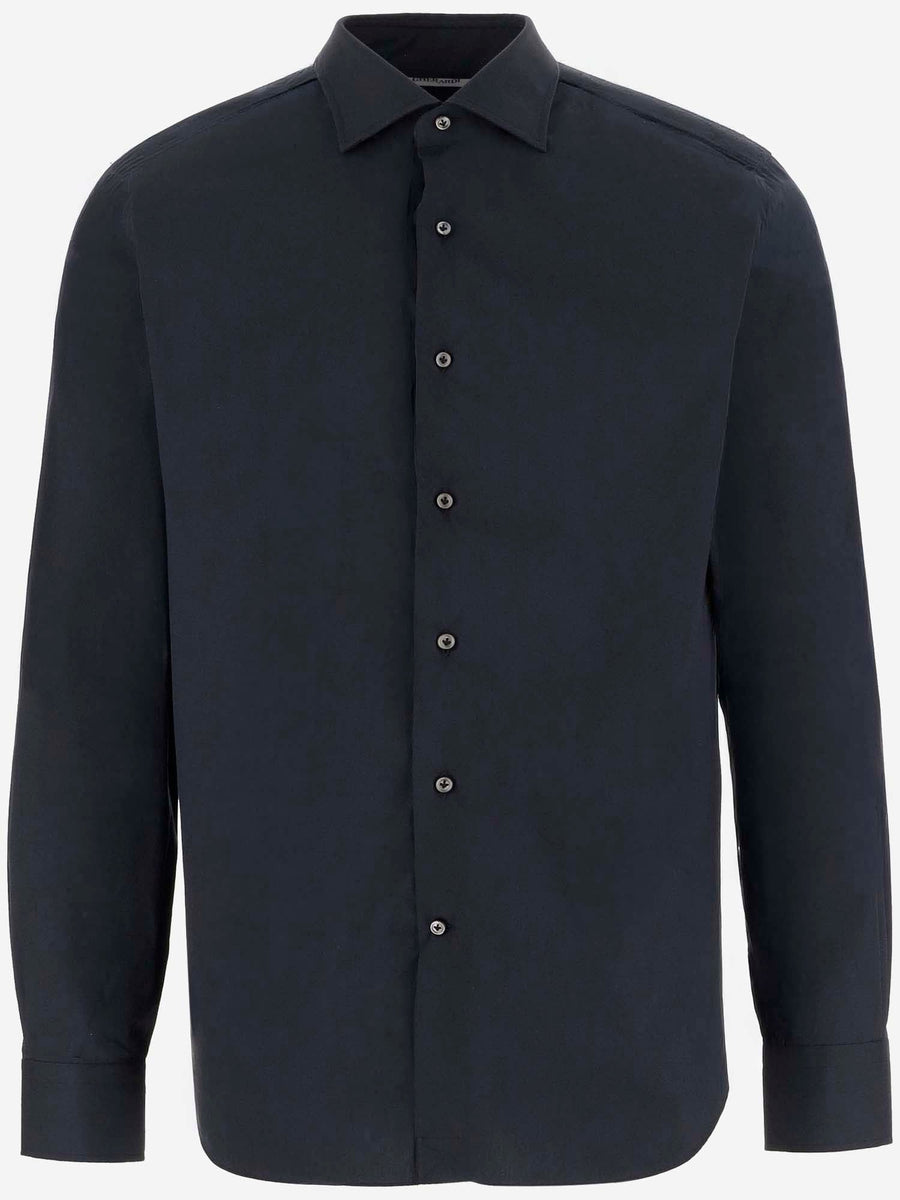 Shirt Stretch Cotton-Blend Navy