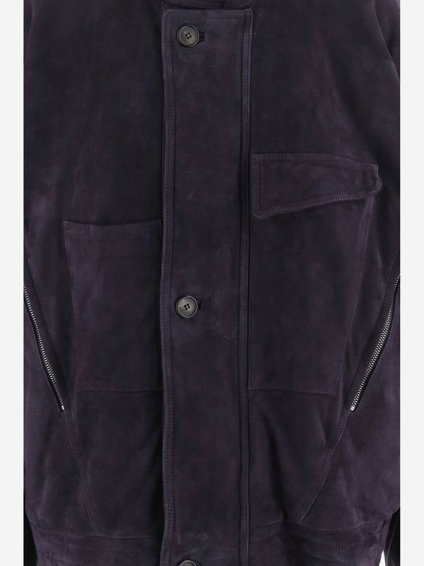 Suede Jacket High Collar Purple Goat Leather