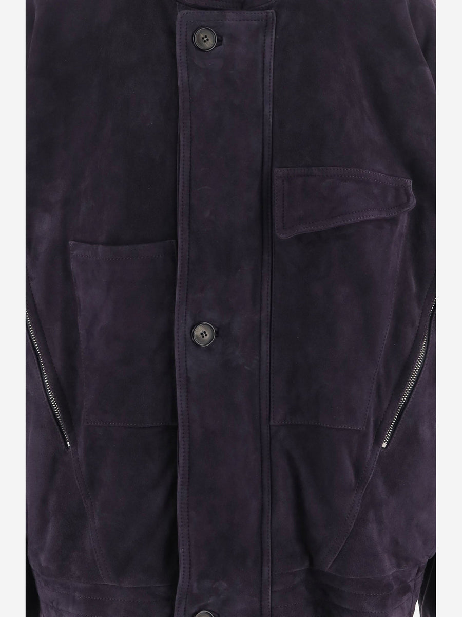 Suede Jacket High Collar Purple Goat Leather