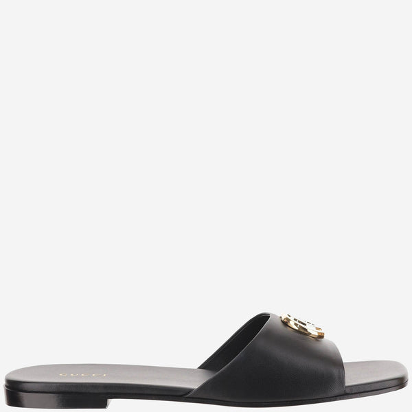 Leather Slider Sandals Black Lamb