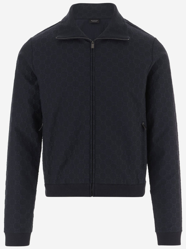 Zip-Up Sweatshirt Gg Jacquard Jersey Dark Blue Polyamide Sweatshirts