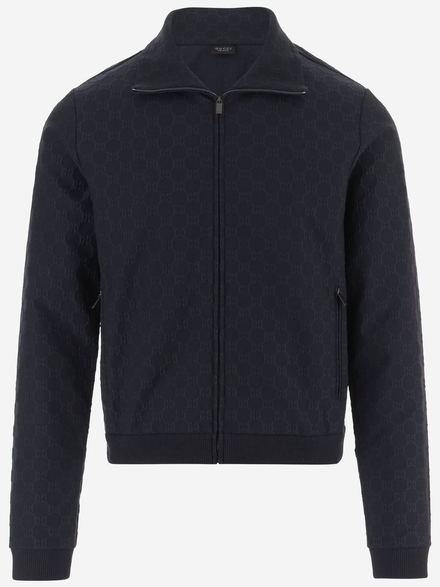 Zip-Up Sweatshirt Gg Jacquard Jersey Dark Blue Polyamide Sweatshirts