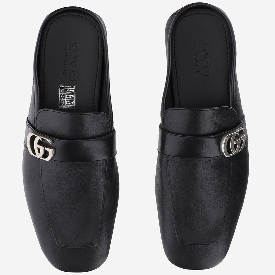 Leather Logo Slippers Black