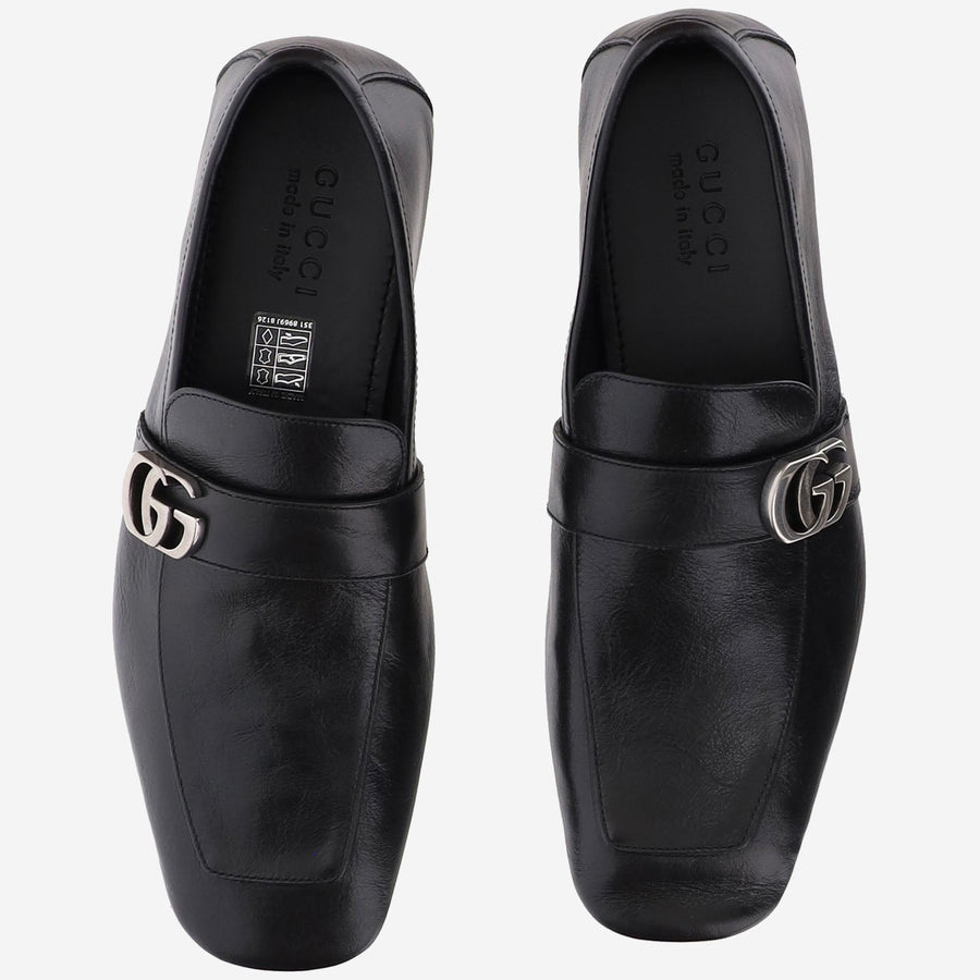 Leather Loafers With Logo Detail Black Calfskin