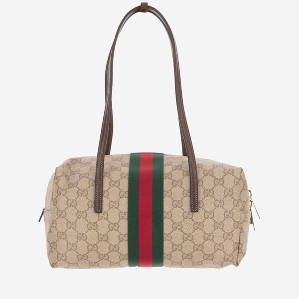 Shoulder Bag Ophidia Canvas Vintage Sand/dark Brown/green/red Cotton