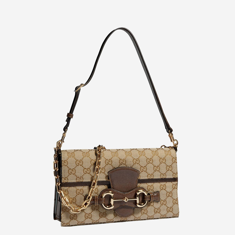 Shoulder Bag Horsebit Ristretto Beige Fabric