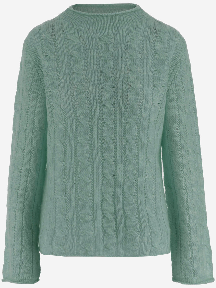 Sweater Cable-Knit Wool-Blend Green