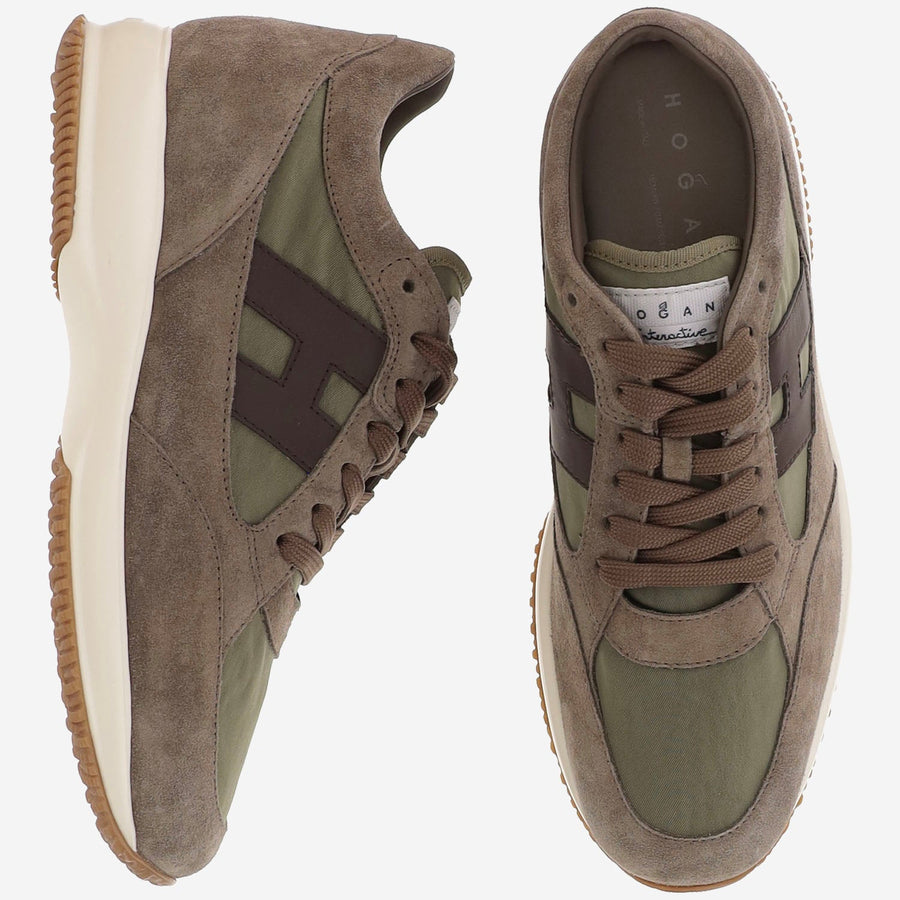 Interactive Suede And Nylon Sneakers Beige Leather Fabric Trainers