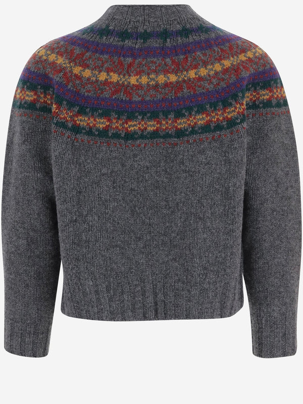 Jacquard Wool Sweater Grey Fine