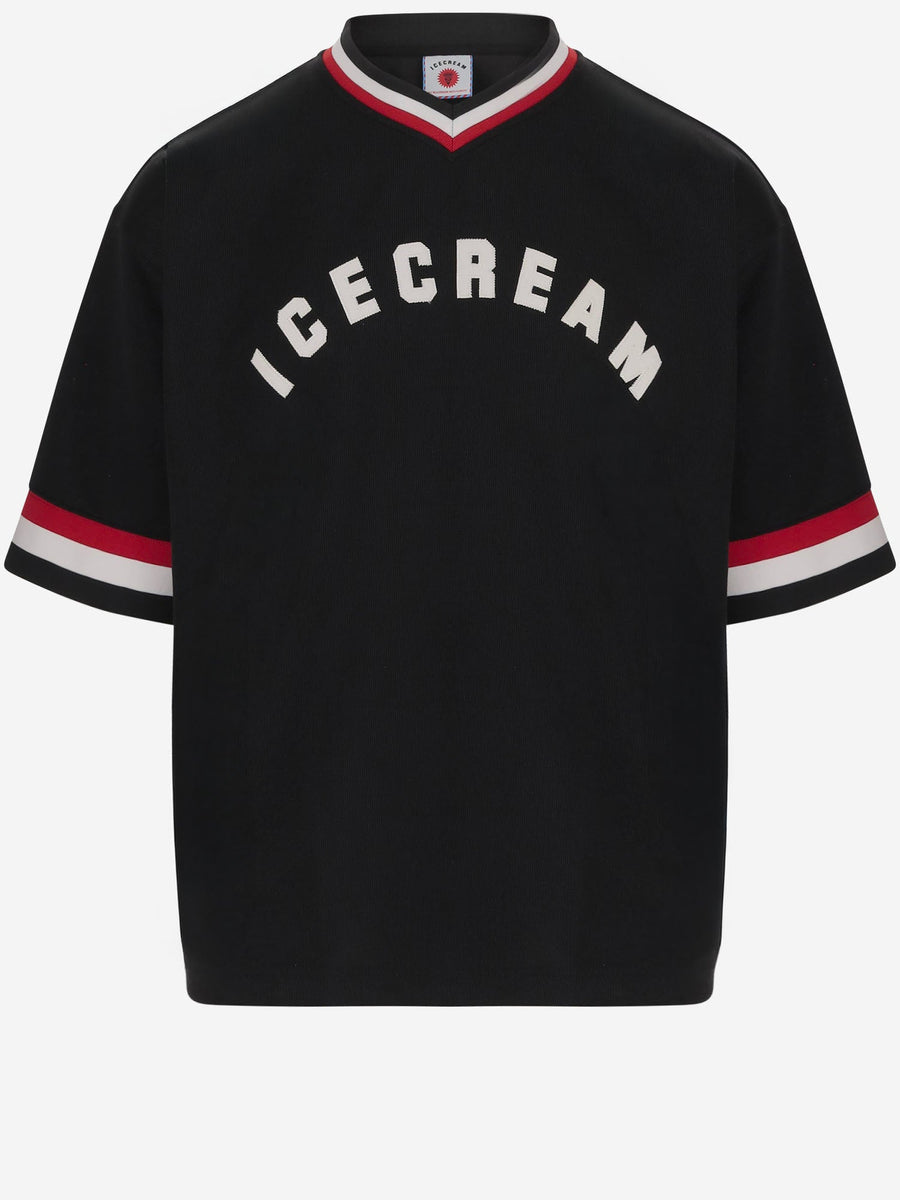 Nylon T-Shirt With Logo And Striped Hem Black Polyester T-shirts