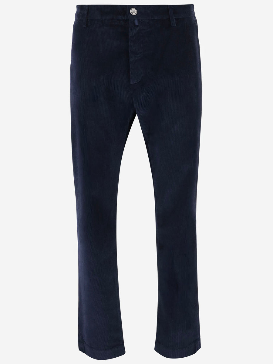 Stretch Cotton Velvet Pants Navy Trousers