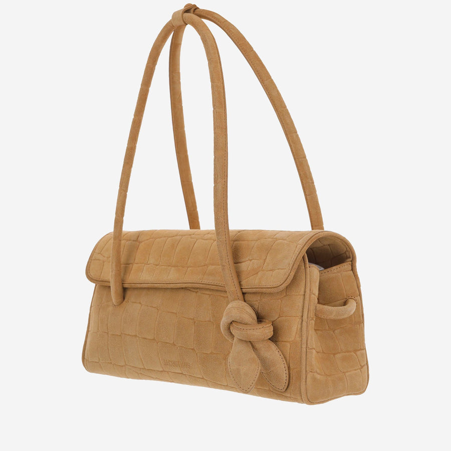 Long Shoulder Bag Beige Suede