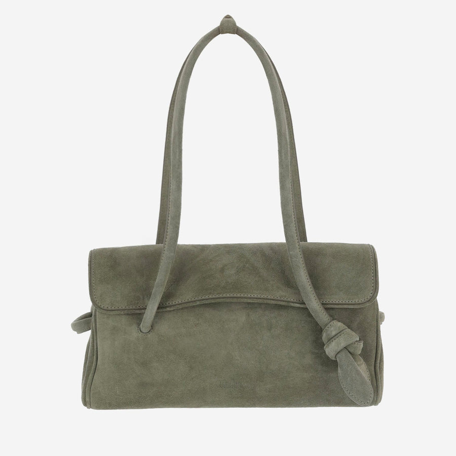 Shoulder Bag Le Bambino Long Suede Sage Green Calf Leather